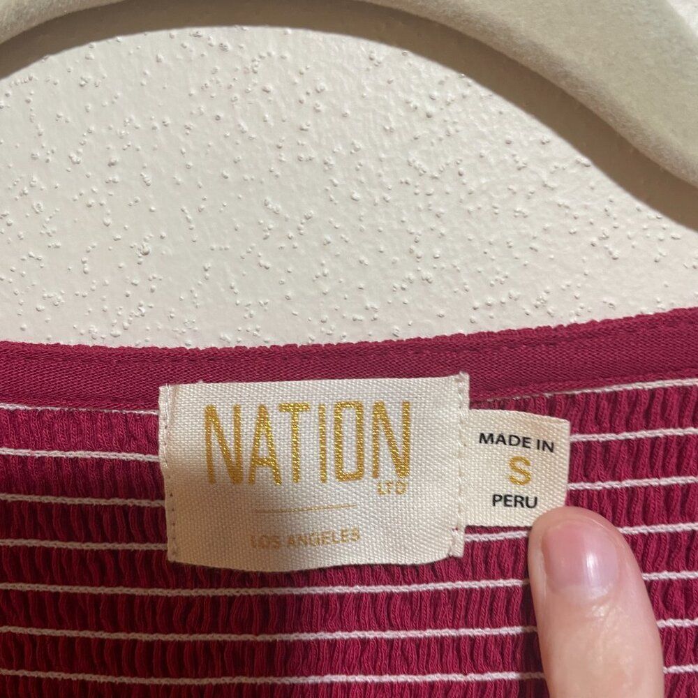 Nation LTD Size S Small Rona Puff Sleeve Smocked Tiered Midi Dress Berry Pink - Picture 6 of 15